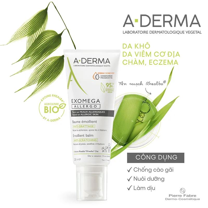 Kem dưỡng ẩm cho da rất khô, viêm da cơ địa – A-Derma Exomega Allergo Emollient Balm 200 mL
