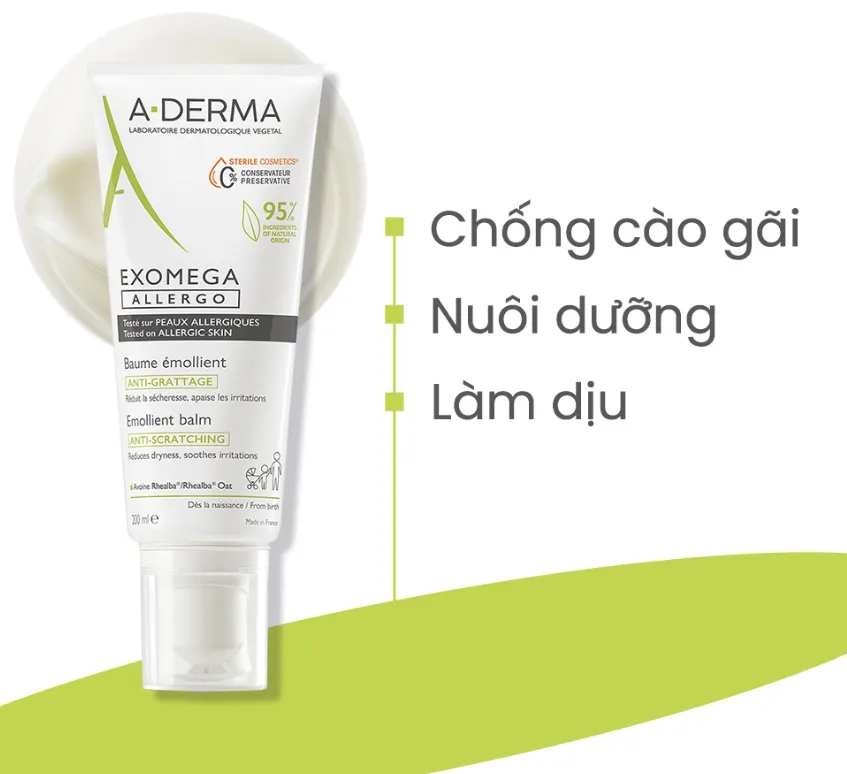 Kem dưỡng ẩm cho da rất khô, viêm da cơ địa – A-Derma Exomega Allergo Emollient Balm 200 mL