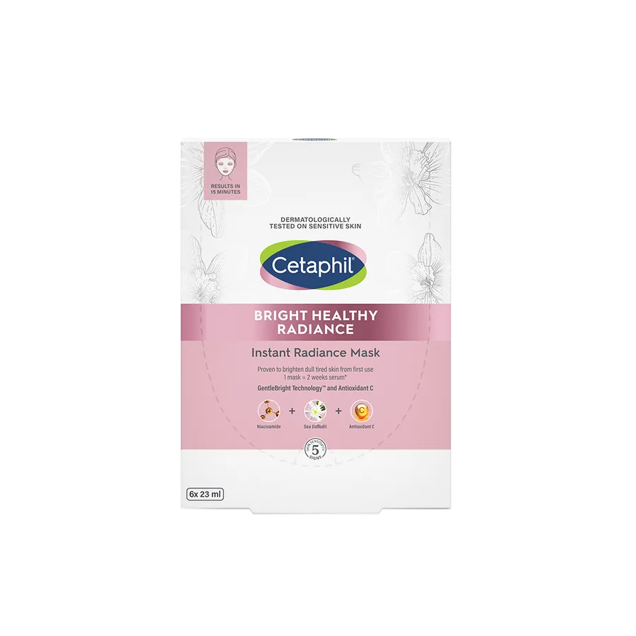 Mặt nạ dưỡng ẩm sáng da cho da nhạy cảm - Cetaphil Bright Healthy Radiance - Hộp 6 miếng